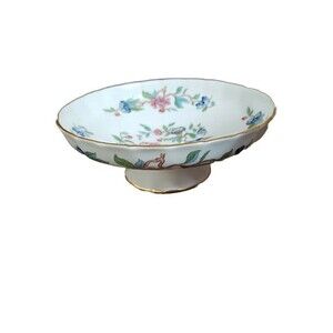 Aynsley Pembroke Footed Candy Dish Bone China England Birds Flowers Gold Trim